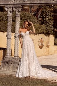 BRIELLE ML19255 FULL LENGTH A-LINE SILHOUETTE PLUNGING NECKLINE EMBROI